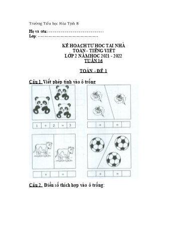 Bài tập ôn tập môn Toán & Tiếng Việt Lớp 2 - Tuần 16 - Năm học 2021-2022 - Trường Tiểu học Hòa Tịnh B