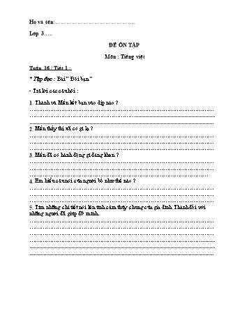 Bài tập ôn tập môn Toán & Tiếng Việt Lớp 3 - Tuần 16 - Trường Tiểu học Hòa Tịnh B