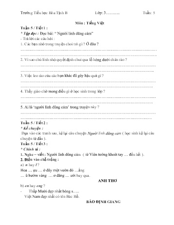 Bài tập ôn tập môn Toán & Tiếng Việt Lớp 3 - Tuần 5 - Trường Tiểu học Hòa Tịnh B