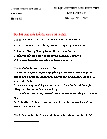 Bài tập ôn tập Tiếng Việt Lớp 4 - Tuần 15 - Năm học 2021-2022 - Trường Tiểu học Hòa Thịnh A