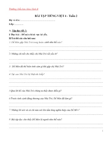 Bài tập ôn tập Tiếng Việt Lớp 4 - Tuần 2 - Trường Tiểu học Hòa Tịnh B