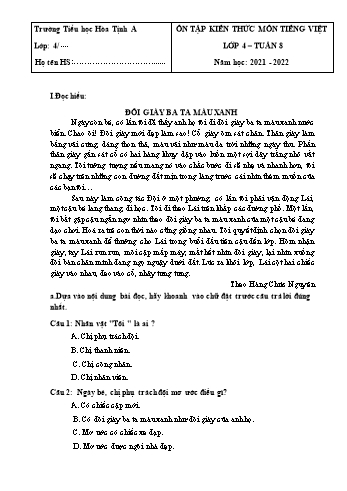 Bài tập ôn tập Tiếng Việt Lớp 4 - Tuần 8 - Năm học 2021-2022 - Trường Tiểu học Hòa Thịnh A