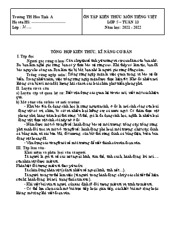 Bài tập ôn tập Tiếng Việt Lớp 5 - Tuần 13 - Năm học 2021-2022 - Trường Tiểu học Hòa Thịnh A