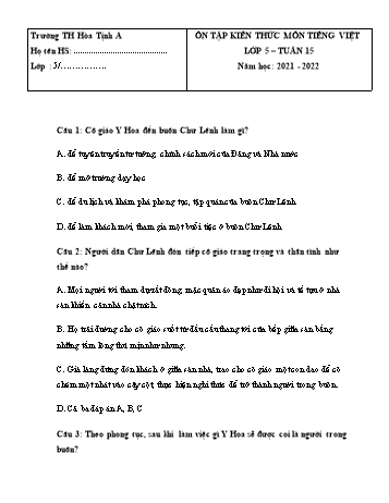 Bài tập ôn tập Tiếng Việt Lớp 5 - Tuần 15 - Năm học 2021-2022 - Trường Tiểu học Hòa Thịnh A