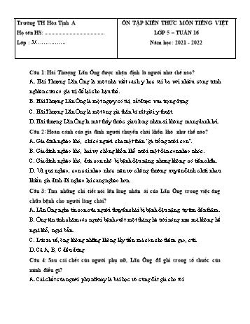 Bài tập ôn tập Tiếng Việt Lớp 5 - Tuần 16 - Năm học 2021-2022 - Trường Tiểu học Hòa Thịnh A