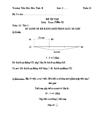 Bài tập ôn tập Toán Lớp 3 - Tuần 13 - Trường Tiểu học Hòa Tịnh B