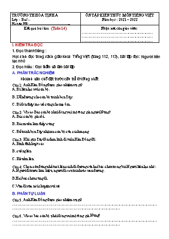 Bài tập ôn tập Toán Lớp 3 - Tuần 14 - Năm học 2021-2022 - Trường Tiểu học Hòa Thịnh A (Có đáp án)