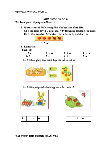 Bài tập ôn tập Toán & Tiếng Việt Lớp 1 - Tuần 11 - Trường Tiểu học Hòa Thịnh A
