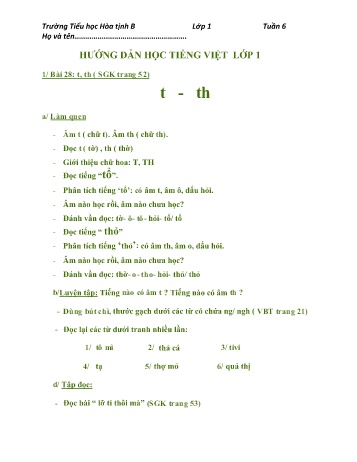 Bài tập ôn tập Toán & Tiếng Việt Lớp 1 - Tuần 6 - Trường Tiểu học Hòa Tịnh B