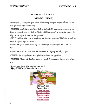 Bài tập ôn tập Toán & Tiếng Việt Lớp 2 - Tuần 0 - Năm học 2021-2022 - Trường Tiểu học Mỹ An B