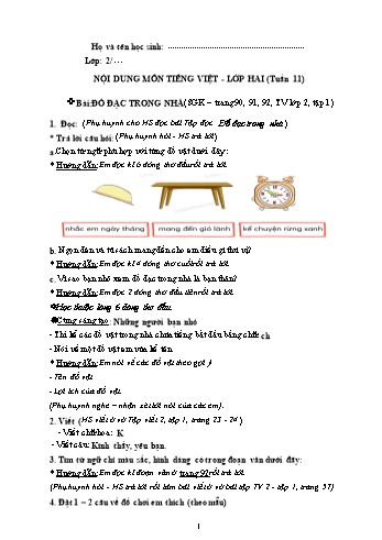 Bài tập ôn tập Toán & Tiếng Việt Lớp 2 - Tuần 11 - Trường Tiểu học Hòa Thịnh A