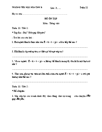 Bài tập ôn tập Toán & Tiếng Việt Lớp 3 - Tuần 11 - Trường Tiểu học Hòa Tịnh B