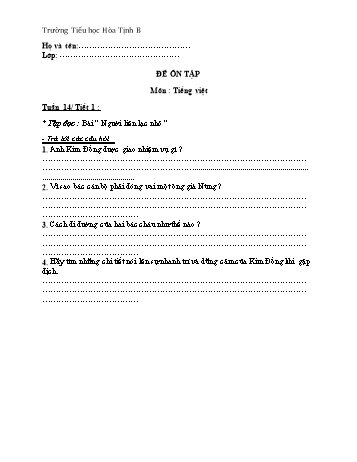 Bài tập ôn tập Toán & Tiếng Việt Lớp 3 - Tuần 14 - Trường Tiểu học Hòa Tịnh B