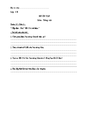 Bài tập ôn tập Toán & Tiếng Việt Lớp 3 - Tuần 17 - Trường Tiểu học Hòa Tịnh B