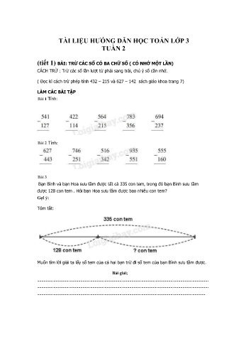 Bài tập ôn tập Toán & Tiếng Việt Lớp 3 - Tuần 2 (Có đáp án)