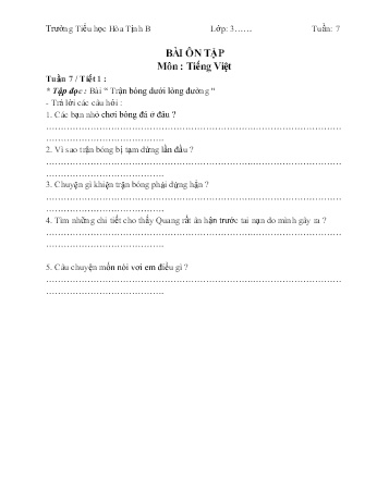 Bài tập ôn tập Toán & Tiếng Việt Lớp 3 - Tuần 7 - Trường Tiểu học Hòa Tịnh B