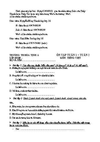 Bài tập ôn tập Toán & Tiếng Việt Lớp 5 - Tuần 1 + 2 - Năm học 2021-2022 - Trường Tiểu học Hòa Thịnh A