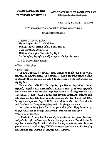 Biện pháp nâng cao chất lượng giảng dạy Rèn luyện kỹ năng chia cho học sinh Lớp 4