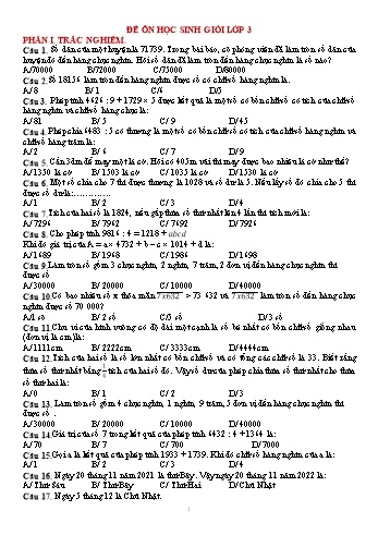 Các câu hỏi ôn tập Học sinh giỏi môn Toán Lớp 3
