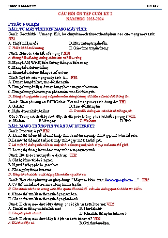 Câu hỏi ôn tập cuối học kỳ I môn Tin học 9 - Năm học 2023-2024 (Có đáp án)
