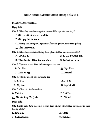 Câu hỏi ôn tập giữa học kỳ I môn Khoa học tự nhiên 6 (Hóa học) - Có đáp án