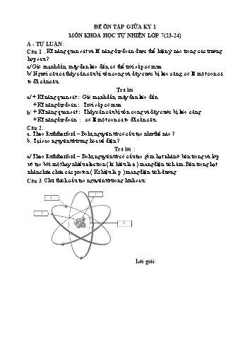 Câu hỏi ôn tập giữa học kỳ I môn Khoa học tự nhiên 7 (Hóa học) - Năm học 2023-2024 (Có đáp án)