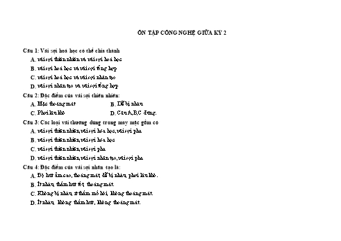 Câu hỏi ôn tập giữa học kỳ II môn Công nghệ Lớp 6