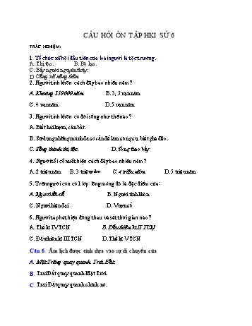 Câu hỏi ôn tập học kỳ I môn Lịch sử 6 (Có đáp án)