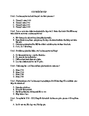 Câu hỏi ôn tập học kỳ I môn Lịch sử 8 (Có đáp án)