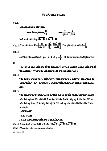 Câu hỏi ôn tập học kỳ I môn Toán Lớp 9
