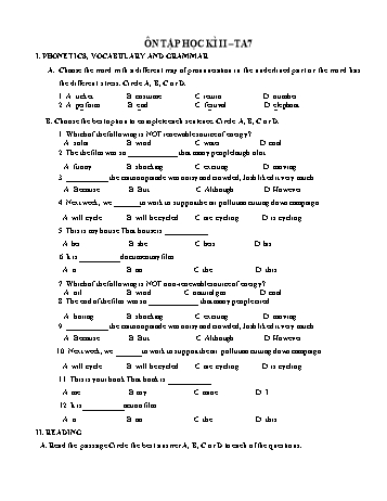 Câu hỏi ôn tập học kỳ II môn Tiếng Anh Lớp 7