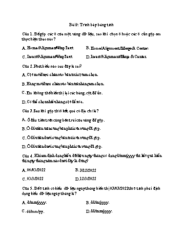 Câu hỏi ôn tập học kỳ II môn Tin học 7 (Có đáp án)