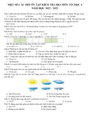 Câu hỏi ôn tập kiểm tra học kỳ I môn Tin học 6 - Năm học 2022-2023