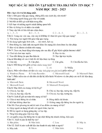 Câu hỏi ôn tập kiểm tra học kỳ I môn Tin học 7 - Năm học 2022-2023