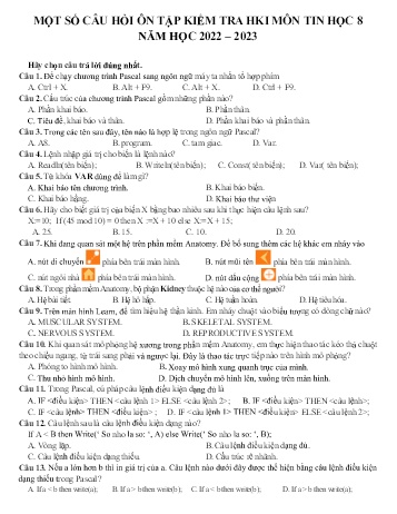 Câu hỏi ôn tập kiểm tra học kỳ I môn Tin học 8 - Năm học 2022-2023