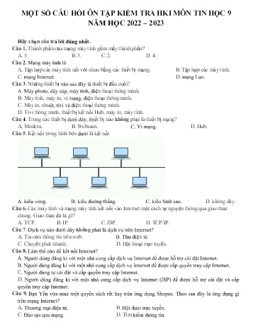 Câu hỏi ôn tập kiểm tra học kỳ I môn Tin học 9 - Năm học 2022-2023