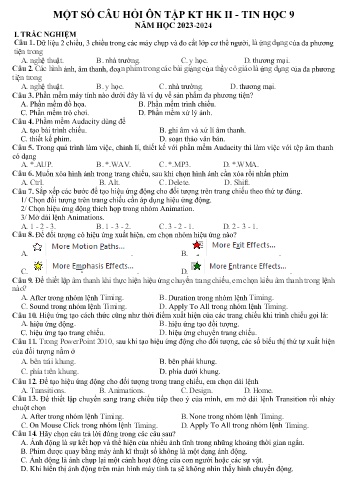 Câu hỏi ôn tập kiểm tra học kỳ II môn Tin học 9 - Năm học 2023-2024 (Có đáp án)