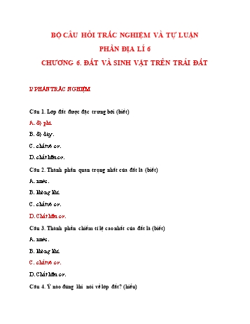Câu hỏi ôn tập môn Địa lí 6 - Chương 6: Đất và sinh vật trên trái đất