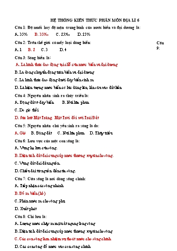 Câu hỏi ôn tập môn Địa lí 6 (Có đáp án)