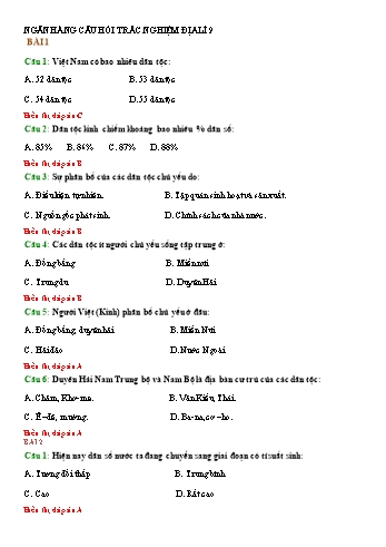 Câu hỏi ôn tập môn Địa lí 9 (Có đáp án) - Trắc nghiệm & Tự luận