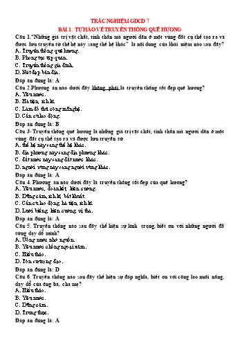 Câu hỏi ôn tập môn Giáo dục công dân 7 Sách Chân trời sáng tạo - Bài 1 + 2 + 3 (Có đáp án)