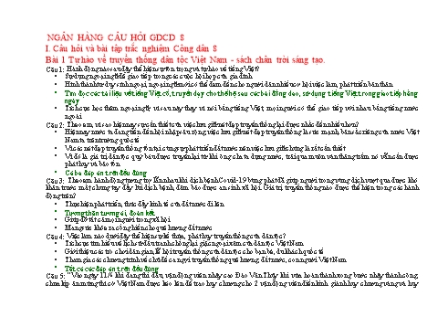 Câu hỏi ôn tập môn Giáo dục công dân Lớp 8 Sách Chân trời sáng tạo - Bài 1 + 2 (Có đáp án)