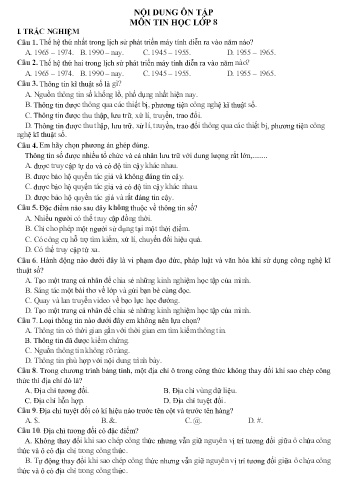 Câu hỏi ôn tập môn Tin học Lớp 8 - Năm học 2023-2024 (Có đáp án)