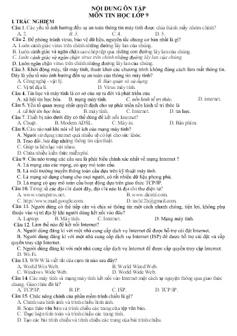 Câu hỏi ôn tập môn Tin học Lớp 9 - Năm học 2023-2024 (Có đáp án)
