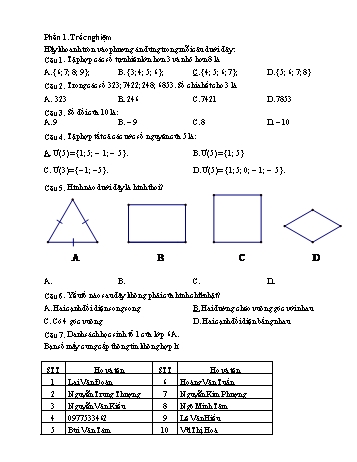 Câu hỏi ôn tập môn Toán Lớp 6 (Có đáp án)