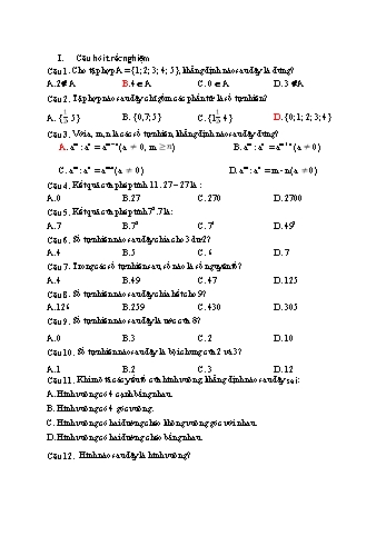 Câu hỏi ôn tập môn Toán Lớp 6 - Trắc nghiệm + Tự luận (Có dáp án)