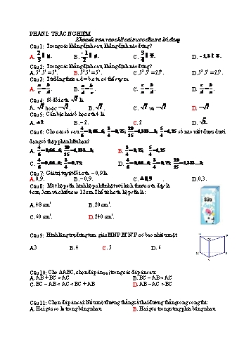 Câu hỏi ôn tập môn Toán Lớp 7 (Có đáp án)