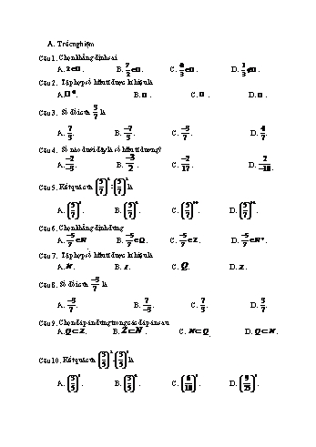Câu hỏi ôn tập môn Toán Lớp 7 - Trắc nghiệm + Tự luận