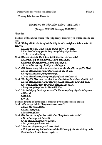 Câu hỏi ôn tập Tiếng Việt Lớp 5 - Tuần 1 - Trường Tiểu học An Phước A