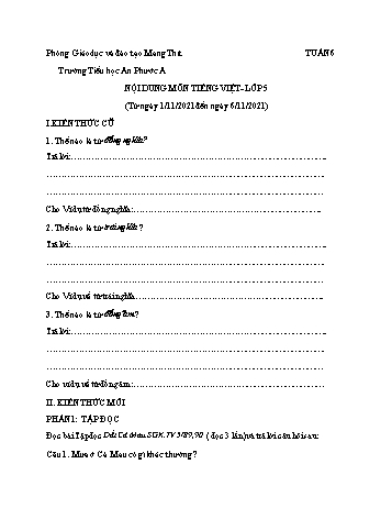 Câu hỏi ôn tập Tiếng Việt Lớp 5 - Tuần 6 - Trường Tiểu học An Phước A